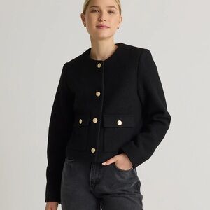 Quince 100% Merino Wool Collarless Cropper Jacket Black Size Medium